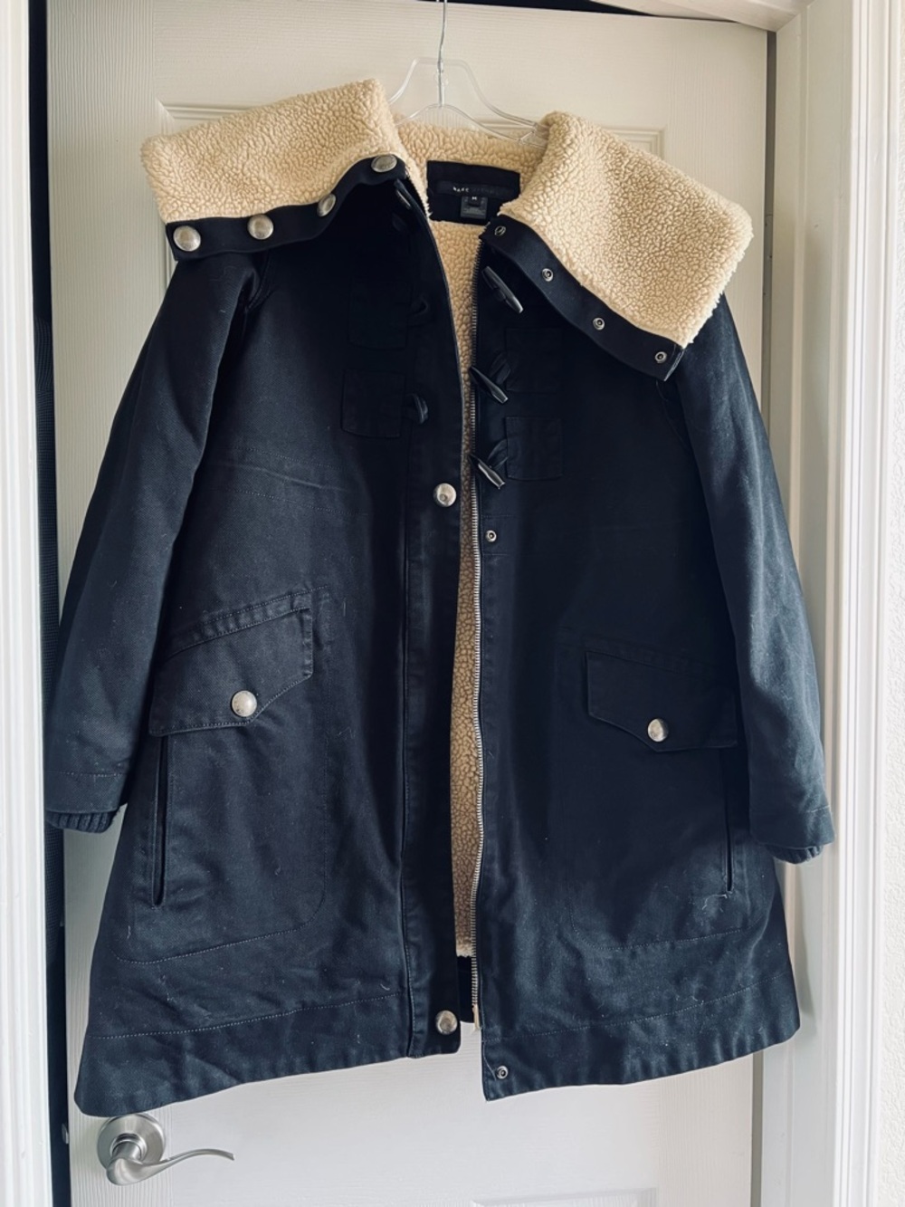 Marc Jacobs Black Sherpa-Lined Coat with Faux Shearling Collar